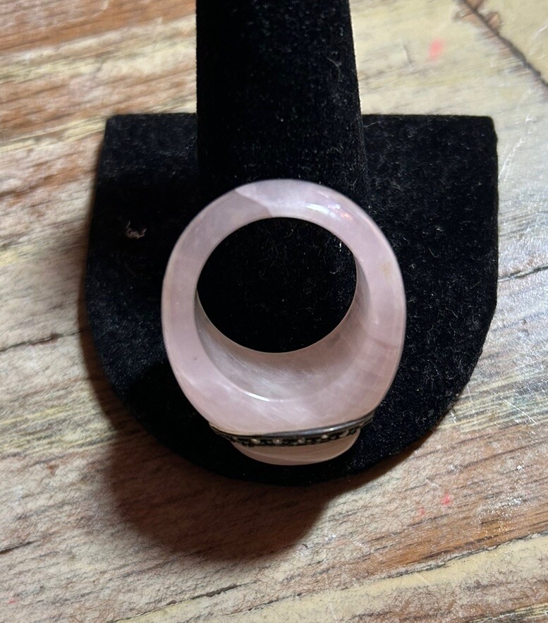 Solid Rose Quarts cocktail ring With Crystals - image 6