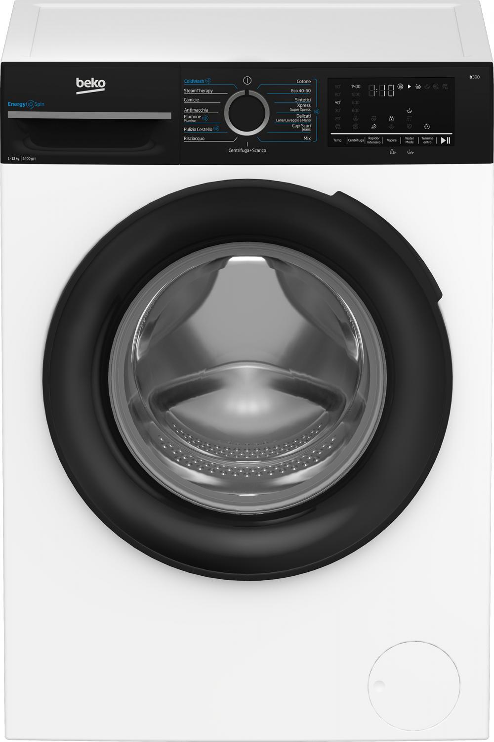 Lavatrice 12Kg Classe A 63 cm 1400 g Inverter Vapore EnergySpin BMGWT41241B BEKO