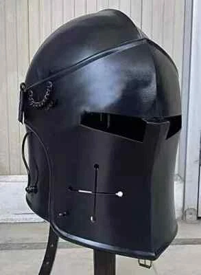 Mittelalterlicher Barbuta-Helm, Tempelritter-Kreuzritter-Rüstung, schwarzer Helm - Bild 1 von 4