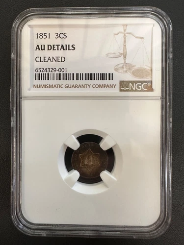 1851 3CS Silver Three Cents NGC AU Details Cleaned