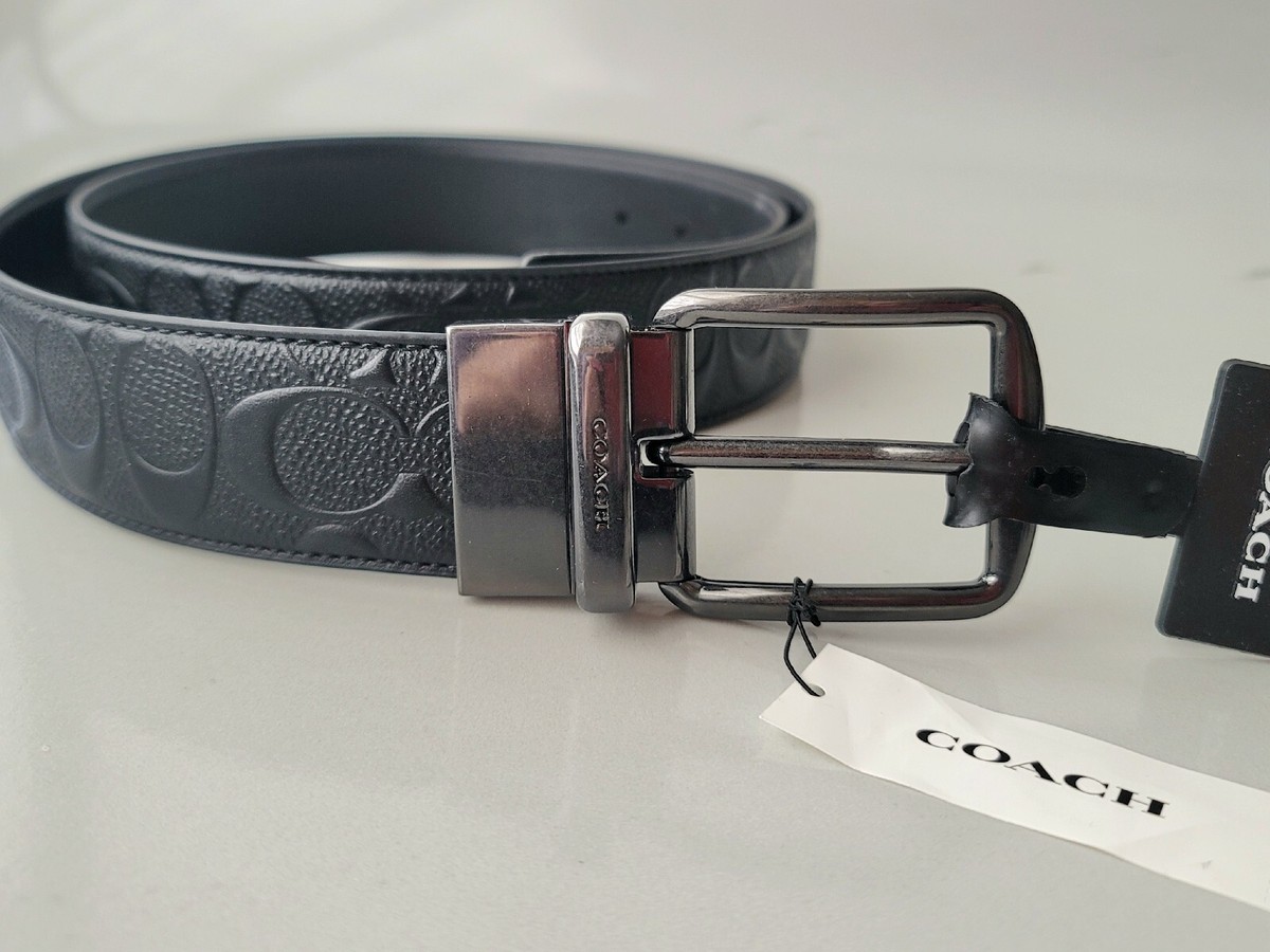 COACH Harness Buckle Black Reversible Belt Cut To Size 38mm Boxed