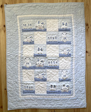 Vintage EASTER Patchwork Bunny Quilt Embroidered Coverlet Cotton Cot