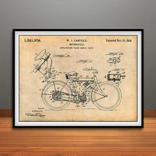 1919 W J Canfield Motorcycle Patent Print Art Drawing Poster