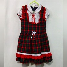 Holiday Plaid Ruffle Dress Girls 6 Red White Christmas Preppy Academia Retro