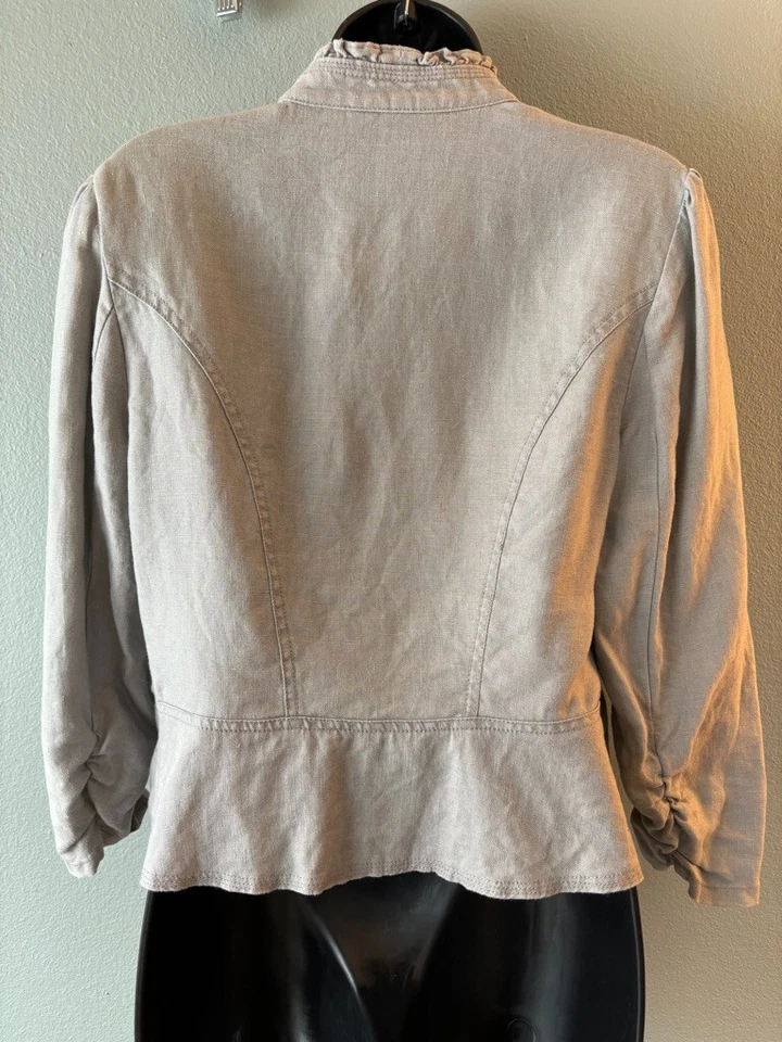 INC International Womens Crop Gray Linen 3/4 Sleeve Blazer Jacket Pockets Medium - Image 3 of 4