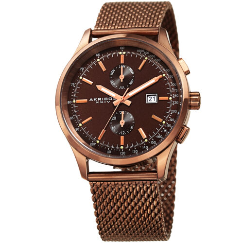 Men's Akribos XXIV AK944BR Brown 24 Hour Indicator Mesh Style Bracelet Watch