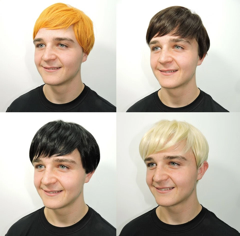 Mens Short Wig Fancy Dress Boy Band Costume 60s 70s 80s 90s Brown Ginger Blonde