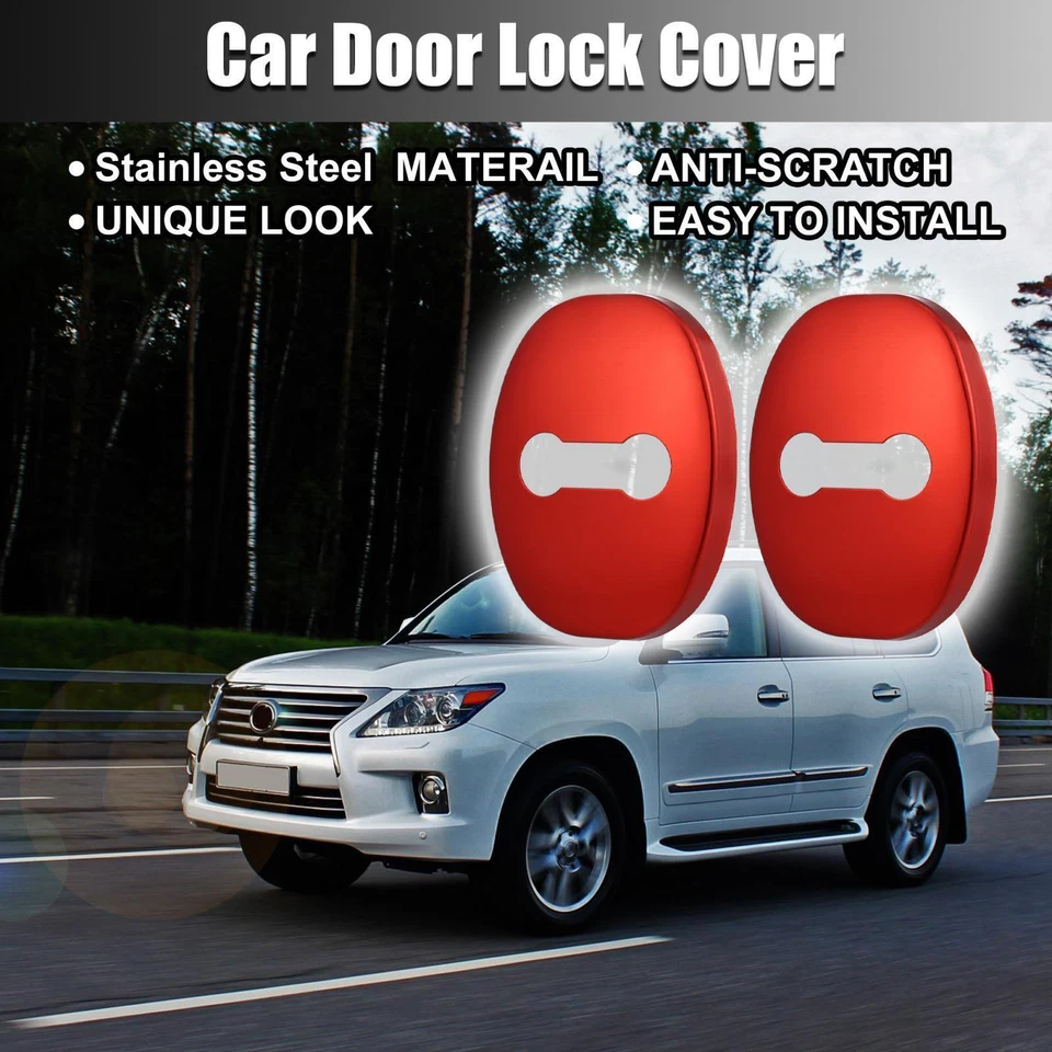 2pcs Car Door Lock Latches Cover Stainless Steel Door Protector for Lexus Red Foto 2 de 4