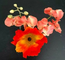 Gift under 10, 3 Orange silk Flower pens, Poppy, Orchid, flowerpen