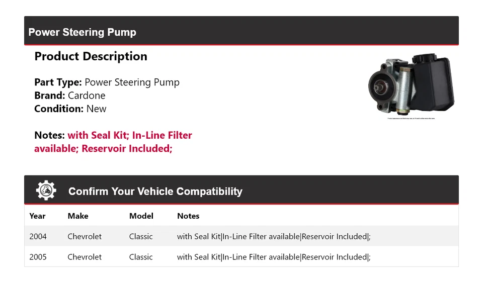 Bomba de dirección asistida clásica Cardone para Chevrolet 2004-2005 Foto 2 de 4
