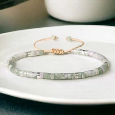 Natural Green Jade Small Dainty Gemstone Beads Healing Reiki Bracelet Women Men