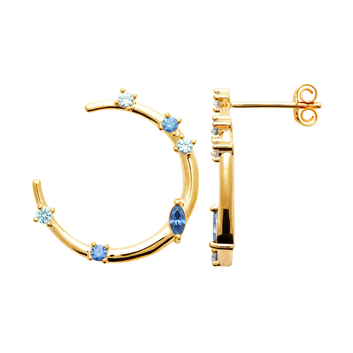 Boucles d'oreilles demi cercle plaqué or 750 et zirconium pour femme avec poinçon de garantie