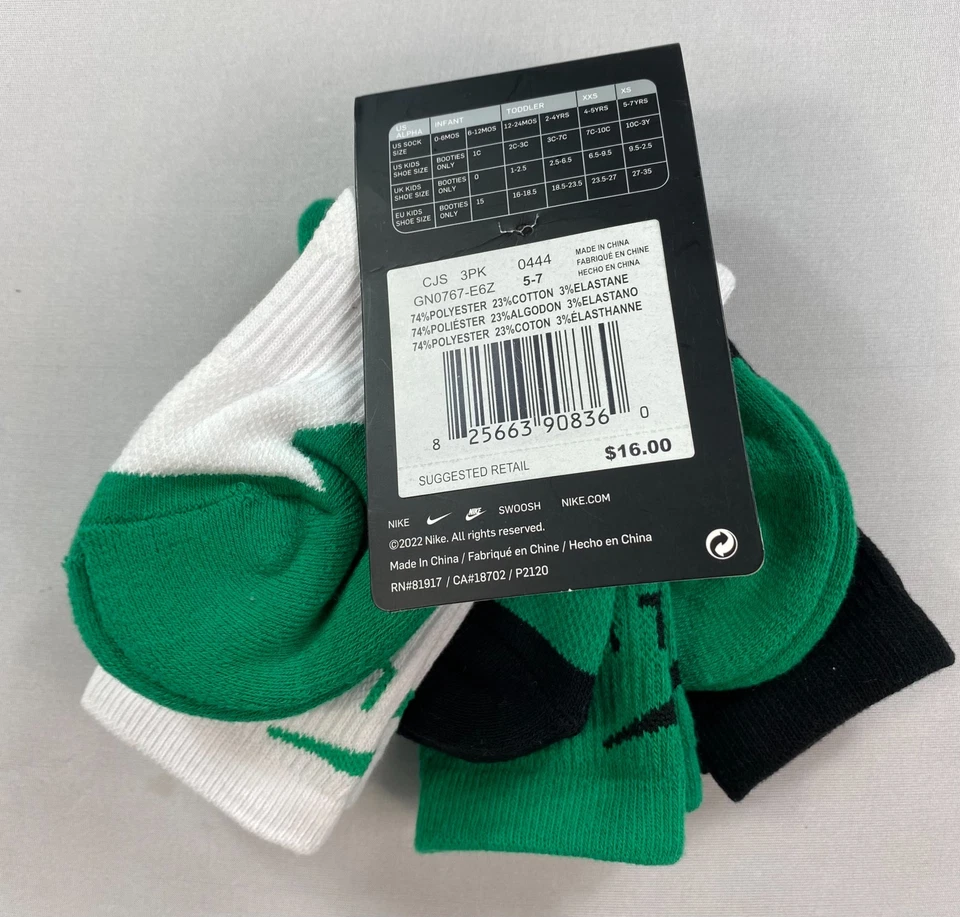 Meias Nike Elite Girl's XS (5-7) com logotipo acolchoado Dri Fit pacote com 3 sapatos tamanho 10C-3Y - Imagem 2 de 4