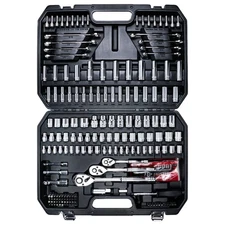 Mechanics Tool Set, 1/4 in, 3/8 in and 1/2 in Drive socket set, 202 Piece