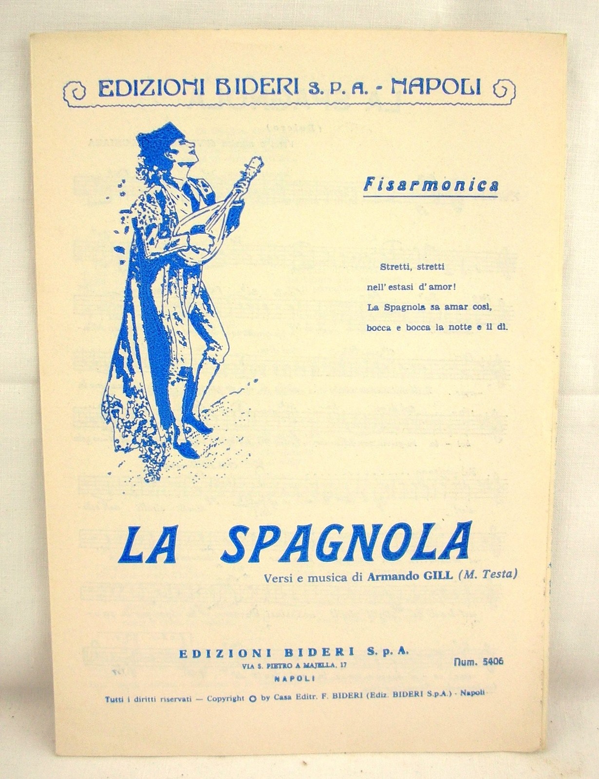 SPARTITO MUSICALE BIDERI NAPOLI LA SPAGNOLA ARMANDO GILL