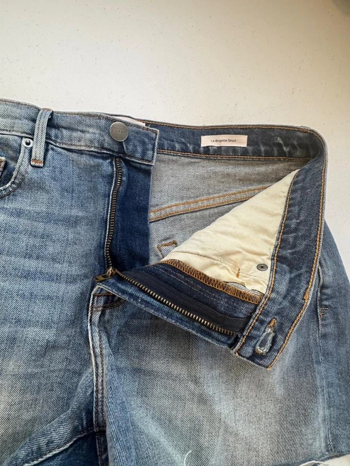 Pantalones Cortos Frame Le Brigette Para Mujer 27 Azul Denim Tiro Medio Dobladillo Crudo Envejecido EE. UU. Foto 4 de 4