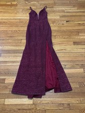 Jovani Womens Mermaid Formal Dress Size 2 Red Wine Glitter Slit Prom Party Gown