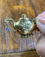 1997 Avon Teapot ?Tea Time Tac? Pin / Rose on Front, AB Rhinestone ?drop? of Tea
