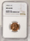 Certified 1955-S Lincoln Cent NGC MS66 Red Wheat Penny 1c