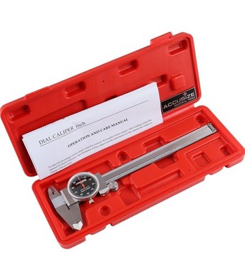 0-6'' x 0.001'' (Range x Resolution) Dial Caliper, Black Face Red Needle, Stain...