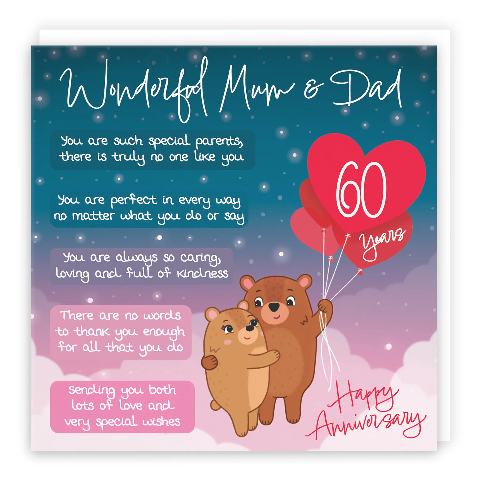 60th Mum And Dad Anniversary Card Starry Night Cute Bears