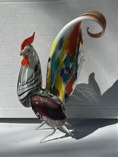 VTG Glass Colored Rooster Cockerel 1960s Purple Chicken Sculpture Art 11