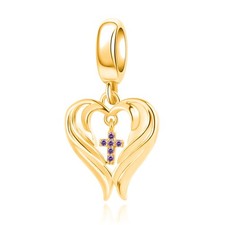 Angel Wing Dangle Charm Feb Birthstone Corss Bead Compatible with Bracelet Women