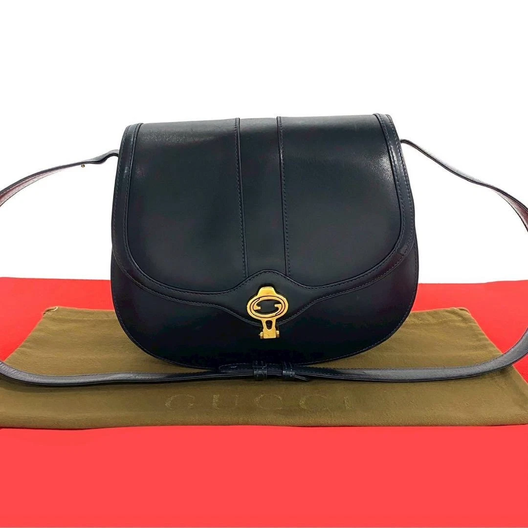 Extrême ancien sac à bandoulière Gucci GG logo cuir de veau semi bleu marine #PGK69D
