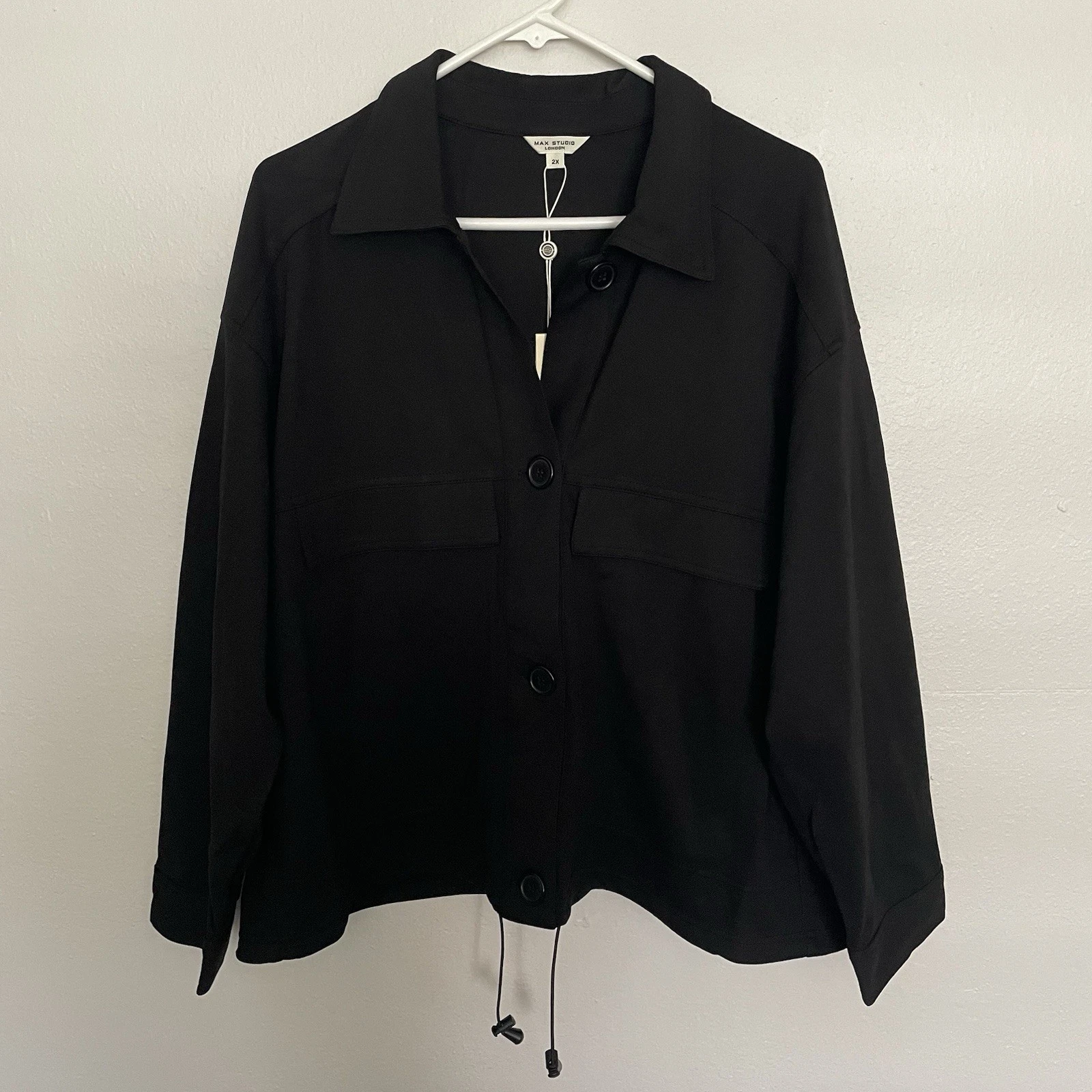 Max Studio London Shacket Coat Women’s Plus Size 2X Black Button Up Jacket NEW