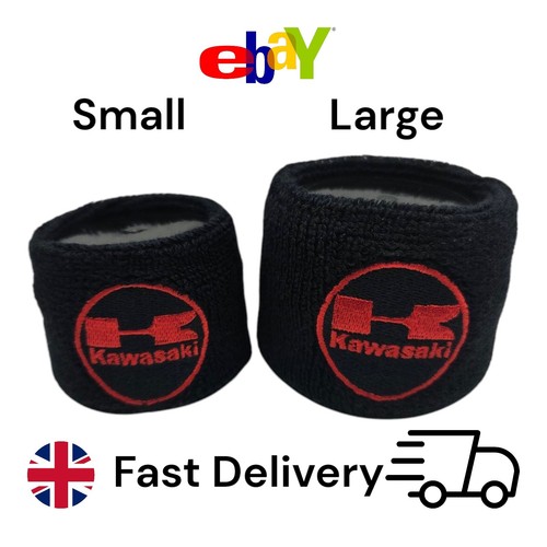 Kawasaki Large & Small Brake Reservoir Sock Covers In Black With Red Logo - Picture 1 of 2