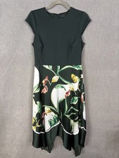 White House Black Market Dress Womens 10 Petite Green Floral Asymmetrical Hem
