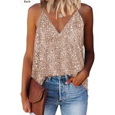 Gold Sequin V-Neck Cami Racerback Adjustable Straps Size XS NWT