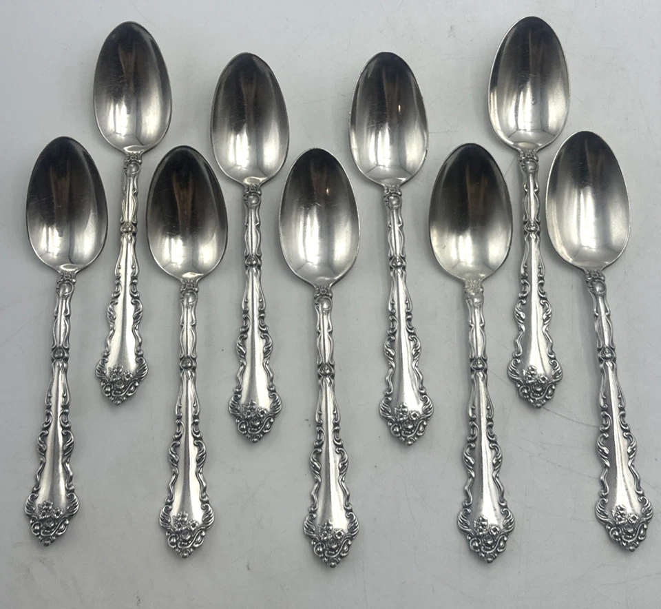 Antiguo lote de 9 cucharaditas de cubiertos Holmes & Edwards XIV Lafayette 1908 Foto 2 de 4