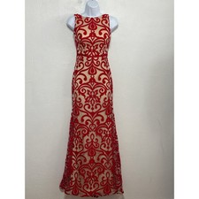 VTG B. Darlin Red Mermaid Ornate Lace Open Back Dress S Red Old Hollywood Glam