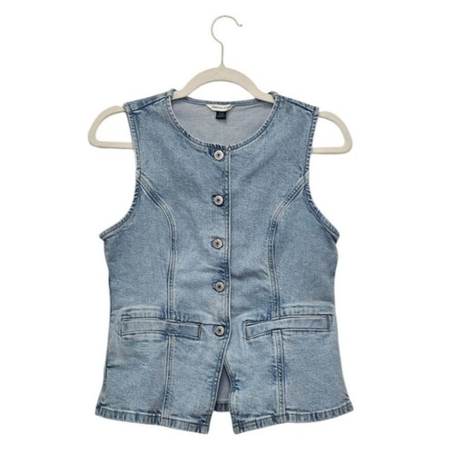 NWT American Eagle Denim Silhouette Vest Top Light Wash Button Down Fitted Small