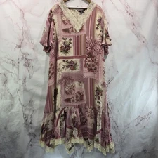 Vintage Dress Womens 22W 2X 90s Pink Cottagecore Lace Patchwork Midi Maxi Long 