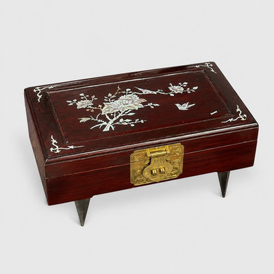 Large Mother of Pearl Inlaid Asian Wooden Jewelry Box