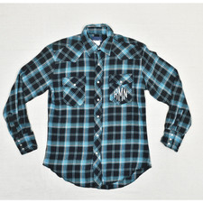 Wrangler Men's Snap Button Shirt Plaid Long Sleeve Cotton Blue Size M Flannel