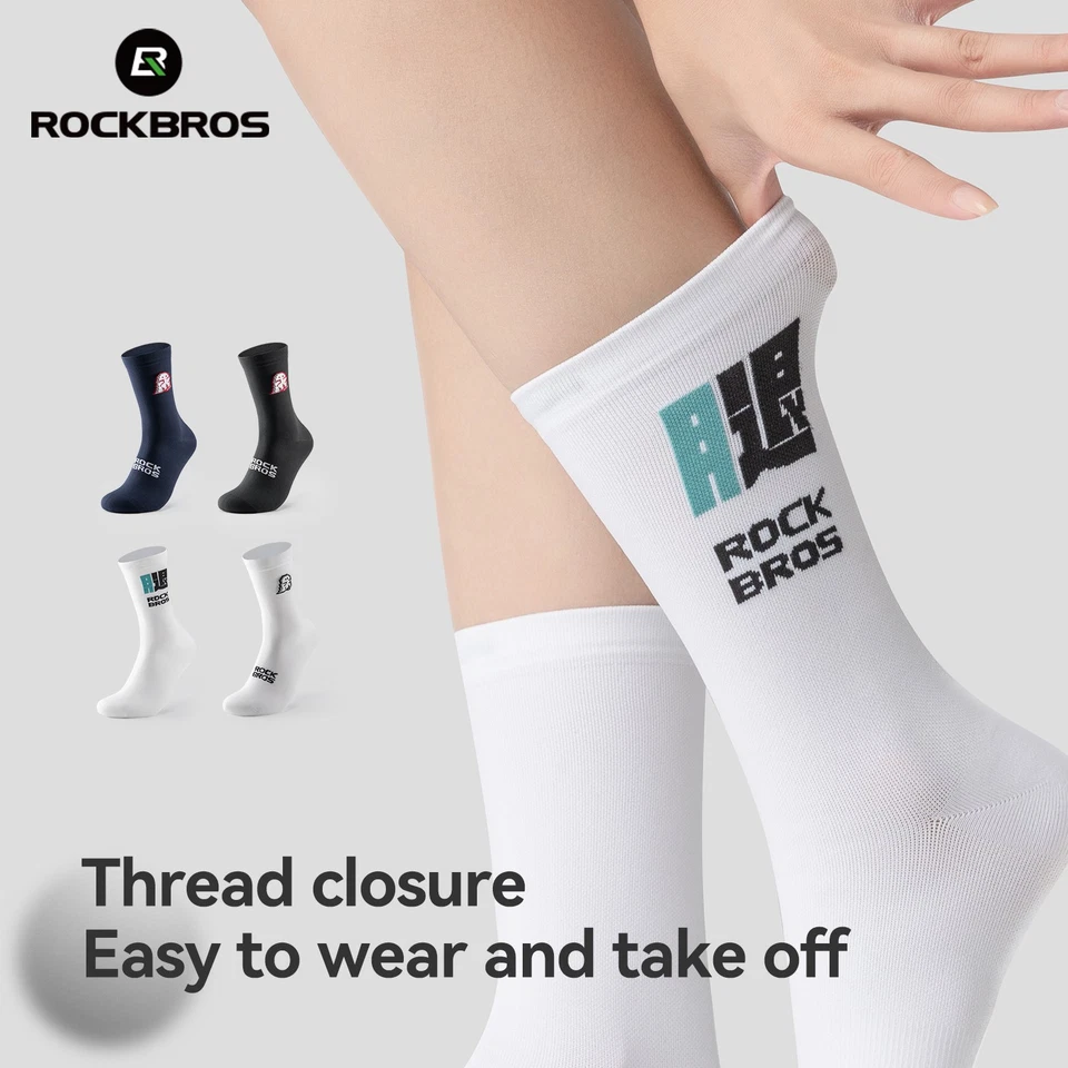 Calcetín de ciclismo ROCKBROS para hombre mujer transpirable absorbente, ajuste de compresión, tripulación alta Foto 2 de 4