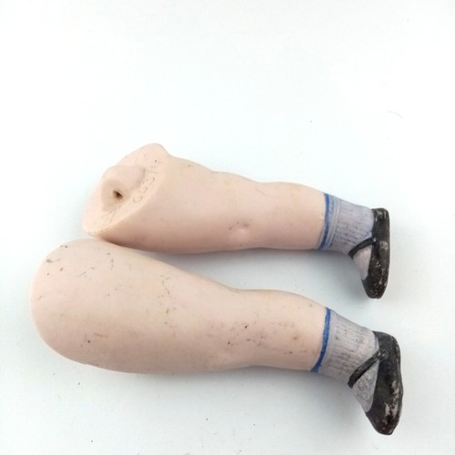 Antique dollhouse doll legs, porcelain, 3.3", 653-4, elastic fixing, Germany - Picture 6 of 8
