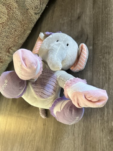 9" sitting Baby Aspen TOOTSIE ELEPHANT w/ SOCKS gray purple pink plush stuffed - Picture 3 of 8