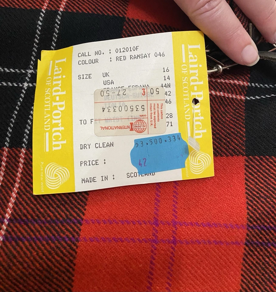 Falda escocesa de lana vintage años 80 longitud MIDI plisada tartán 28 "cintura Escocia Foto 2 de 4