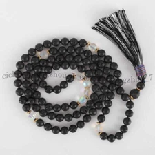 Black Lava Rock Moonstone 108 Prayer Beads Tibet Buddhist Mala Healing Necklace