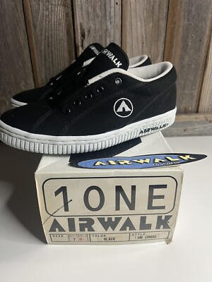 Vintage 1990s AIRWALK ONE Black Skateboard Shoes Size Original Box NOS  NIB