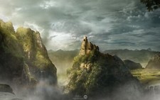Landscape mountains city clouds photography temple fall Custom Gaming Mat Desk