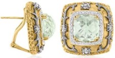 LARGE 9.52CT DIAMOND  AAA GREEN AMETHYST 14KT YELLOW GOLD 3D FILIGREE EARRINGS