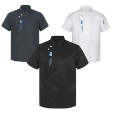 Men's Regular-Fit Chef Jacket Short Sleeve Cooking Bakery Embroidery Chef Shirt
