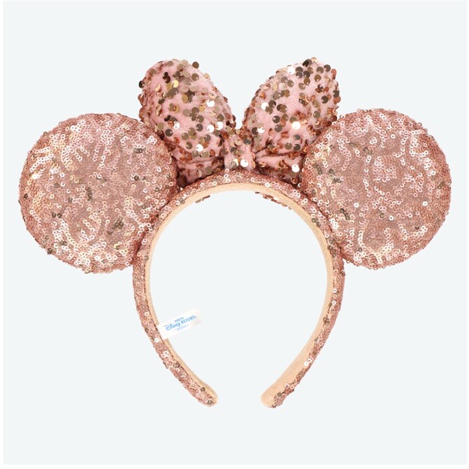NWOT Tokyo Disney Rose Gold Sequin Mickey Minnie Mouse Ears Headband Disney Minnie Mouse Ears Headband Rose Gold Sequin Blush  main image 2