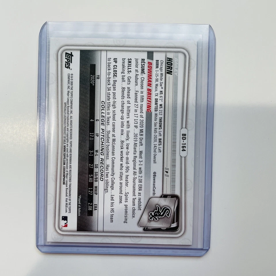 BAILEY HORN #BD-164 2020 Bowman 1st First Edition SKY BLUE FOIL PARALLEL - Image 2 of 2