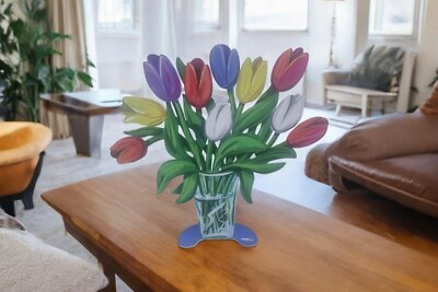 David Gerstein Tulips Small Pop art  Sculpture Laser Cut Abstract Bouquet Vase